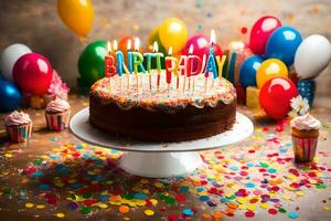un cumpleaños pastel con velas en cima. generado por ai foto