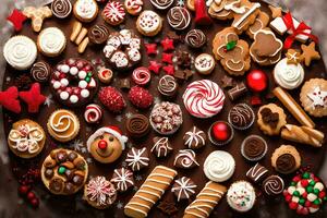 a large assortment of christmas cookies and candies. AI-Generated photo