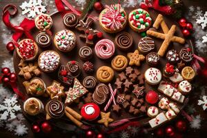 a large assortment of christmas cookies and pastries. AI-Generated photo