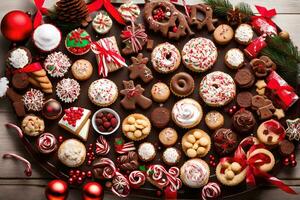 a large assortment of christmas cookies and treats. AI-Generated photo