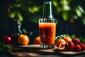 a glass of juice with strawberries and oranges. AI-Generated photo