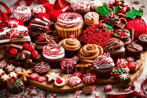 a heart shaped plate with various christmas treats. AI-Generated photo