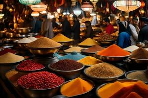 many different types of spices are on display in bowls. AI-Generated photo