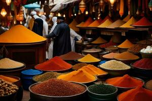 a market with many different types of spices. AI-Generated photo