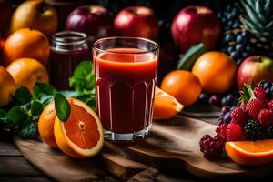 a glass of juice with fruits and berries. AI-Generated photo