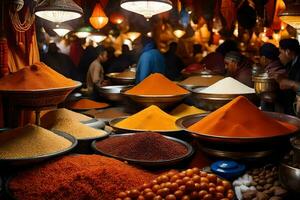 a market with many different types of spices. AI-Generated photo