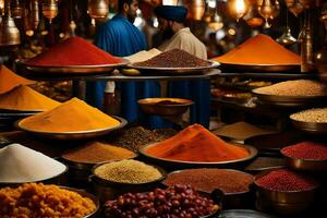 a market with many different types of spices. AI-Generated photo