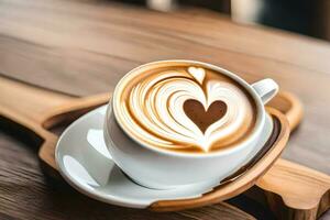 a cup of coffee with a heart shaped latte art on the saucer. AI-Generated photo