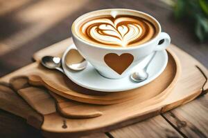 a cup of coffee with a heart in the foam. AI-Generated photo