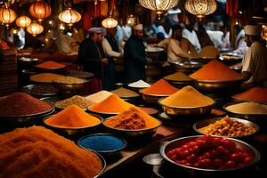 a market with many different types of spices. AI-Generated photo