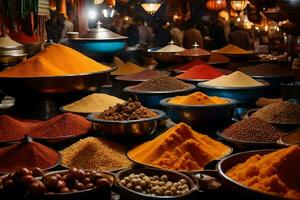 spices and spices in the souk of marrakesh. AI-Generated photo