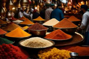 a variety of spices and spices are on display. AI-Generated photo