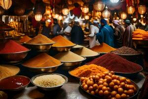 a market with many different types of spices. AI-Generated photo