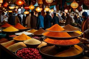 a market with many different types of spices. AI-Generated photo