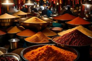 a market with many different types of spices. AI-Generated photo