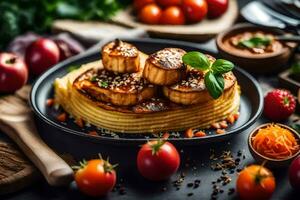 scallops on a plate with tomatoes and herbs. AI-Generated photo