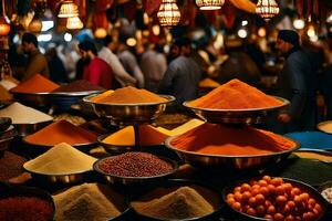 spices and spices in the market. AI-Generated photo
