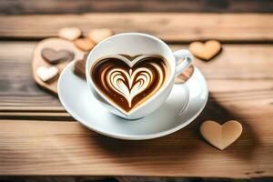 coffee with heart shape in the cup. AI-Generated photo