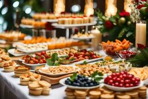a buffet table with various types of food. AI-Generated photo