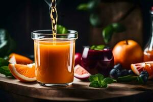 orange juice being poured into a glass. AI-Generated photo