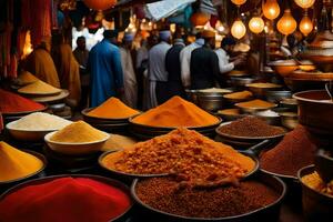 a market with many different types of spices. AI-Generated photo