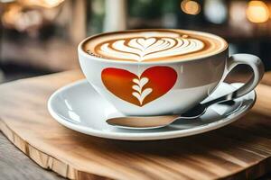 a heart shaped latte in a cup. AI-Generated photo