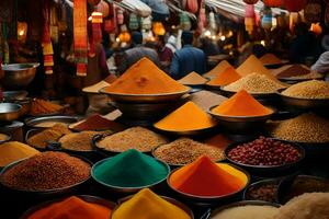 many different types of spices are displayed in bowls. AI-Generated photo