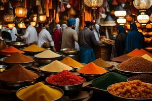 a market with many different types of spices. AI-Generated photo