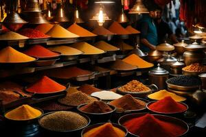 a variety of spices are displayed in bowls. AI-Generated photo