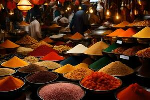 a market with many different types of spices. AI-Generated photo