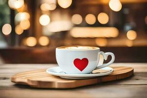 a cup of coffee with a heart on the saucer. AI-Generated photo