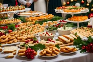 a buffet table with many different types of food. AI-Generated photo