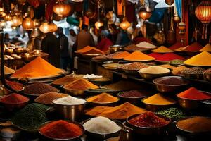 a market with many different types of spices. AI-Generated photo