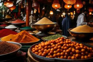 a market with many different types of spices. AI-Generated photo