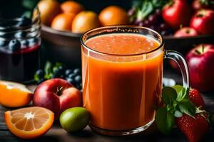 a glass of juice with fruits and vegetables. AI-Generated photo