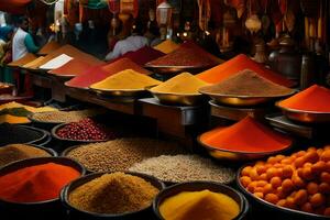 a variety of spices are displayed in bowls. AI-Generated photo