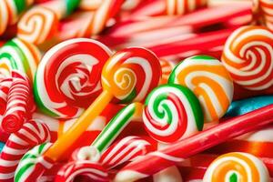 many different types of candy are shown in this image. AI-Generated photo