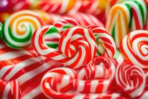 many different colored candy canes are arranged in a circle. AI-Generated photo