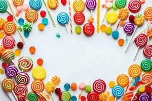 lollipops are arranged in a circle on a white background. AI-Generated photo