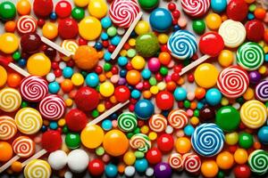 colorful candy lollipops on a table. AI-Generated photo