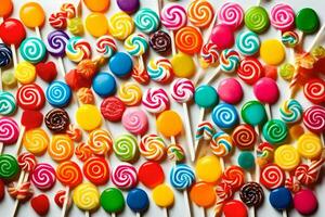 colorful lollipops on a white background. AI-Generated photo