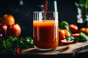 a glass of juice with fresh fruits and vegetables. AI-Generated photo