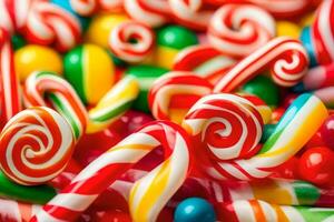 many colorful candy candies are arranged in a pile. AI-Generated photo