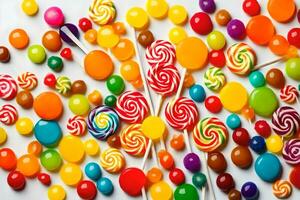 colorful candy lollipops on white background. AI-Generated photo