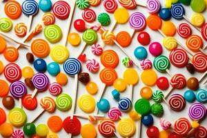 colorful lollipops on white background. AI-Generated photo