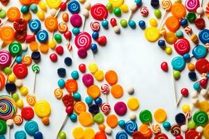 colorful lollipops on white background. AI-Generated photo