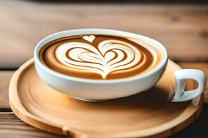 a cup of coffee with a heart shaped latte art. AI-Generated photo