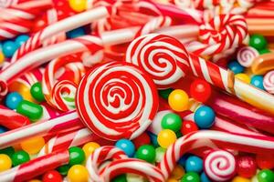 many colorful candy candies are arranged in a pile. AI-Generated photo