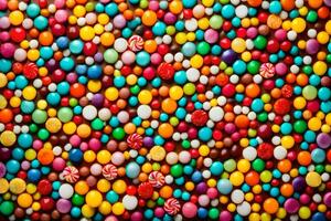 a large pile of colorful candy balls. AI-Generated photo