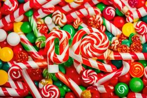 a pile of candy canes and candy lollipops. AI-Generated photo